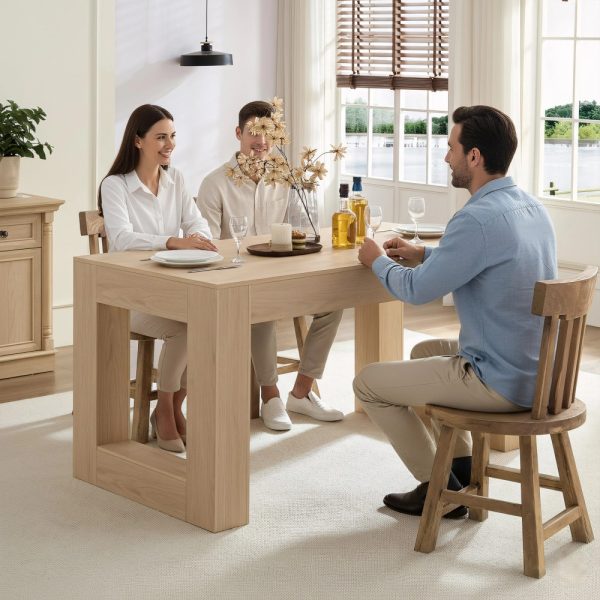 product-open-c13dad3638434c8ba00cc4621b721182-goods Andehomy 63" Modern Farmhouse Dining Table Suitable for 4-6 People, Rectangular Kitchen Island Table with Sturdy Legs & MDF Top, Natural Oak, Assembly for Dining Room, Living Room, Kitchen, Space-Saving