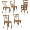 product-open-c143c21c25e245f49608363ca3516c3f-goods Plastic Outdoor Dining Chairs Set of 4/8, Stackable Patio Chairs with Wicker Backrest, Waterproof Indoor Outdoor Kitchen Chairs, 400 Lbs Weight Capacity, Farmhouse Brown/Black/White Wedding Party Banquets Waiting Chairs