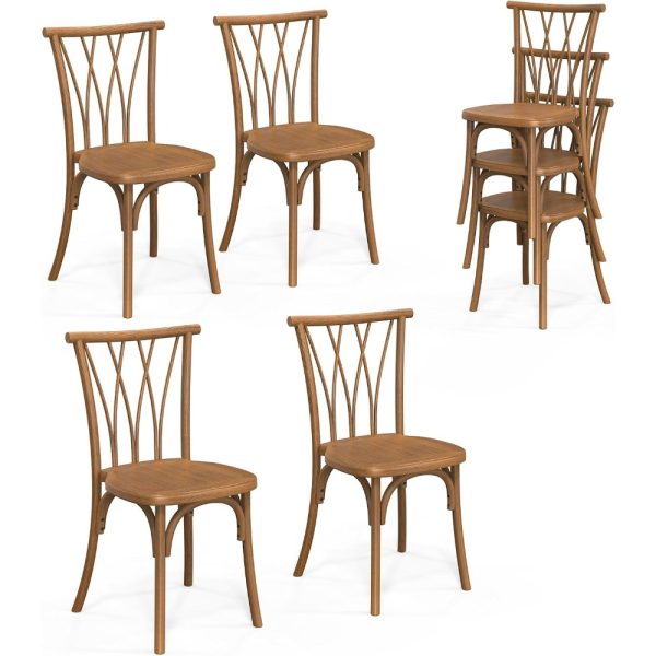 product-open-c143c21c25e245f49608363ca3516c3f-goods Plastic Outdoor Dining Chairs Set of 4/8, Stackable Patio Chairs with Wicker Backrest, Waterproof Indoor Outdoor Kitchen Chairs, 400 Lbs Weight Capacity, Farmhouse Brown/Black/White Wedding Party Banquets Waiting Chairs