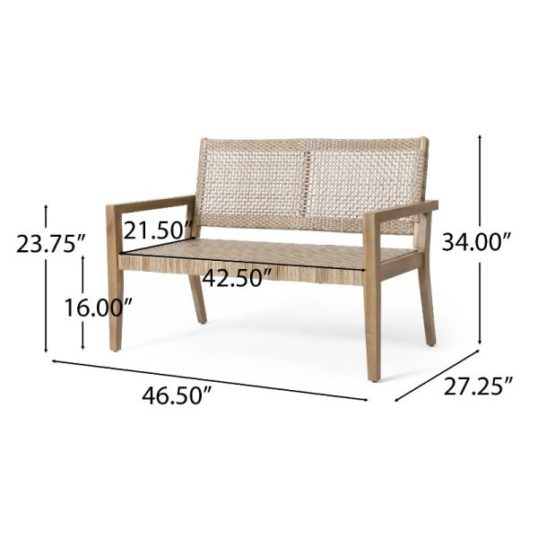 product-open-c188e86146b442ac97d90aca68f911f9-goods Urban Rustic Outdoor Wicker And Acacia Wood Loveseat, Light Multibrown And Light Brown, 34'' H X 5'' X 27.25'' D
