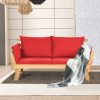 product-open-c211b3772e8846c5bdcecf06b08a155c-goods COSTWAY Outdoor Transformable Couch Bed Sturdy Wooden Adjustable Piece with Thick Red Cushion
