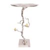 product-open-c21bc57446f445d8816c62c1577f7c67-goods 16.9x16.9x28' Round Aluminum Side Table with Sier Branch Design and Golden Bird Accents