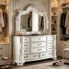 product-open-c2bba0a6ecbd42d39dad90559fe73ccf-goods Luxury White 1pc Dresser Dovetail Drawers Genuine Marble Top Bronze Round Knob and Hanging Pulls BedroomEasy to Install Storage Unit Ready to Use Out of Box