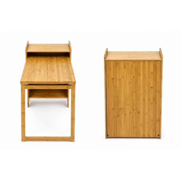 product-open-c2f0c78edf6843b1b206f12a7f600600-goods Bamboo Folding Desk for Small Spaces with Storage, Foldable Mid Century Modern Drop Leaf Desk, Vintage Fold Out Hideaway Small Desks for Bedroom Or Home Office