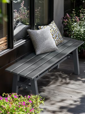 Iron Frame Teak Gray Green HDPE Bench 47in