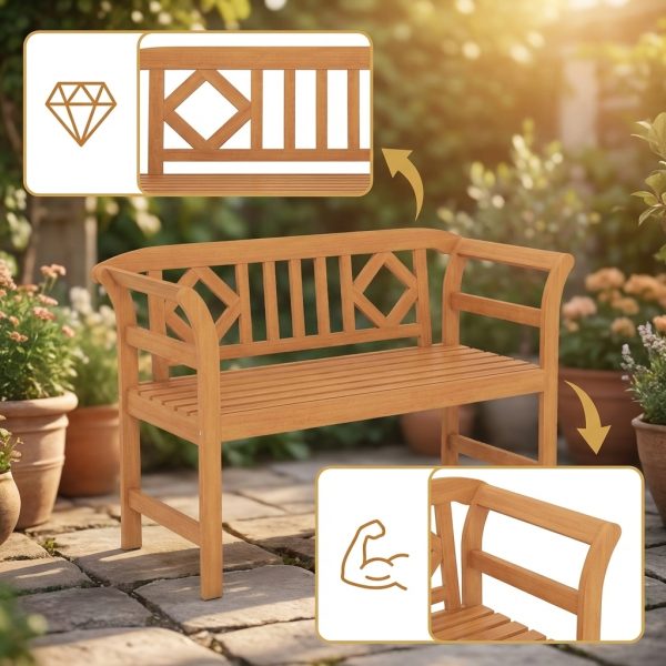 product-open-c3cb265a415f470ea682eb7141e26e98-goods Outdoor Acacia Wood Bench, 2 Persons Solid Wood Loveseat with Curved Armrests & Slatted Seat, Garden Patio Park Bench, 800 Lbs Weight Capacity