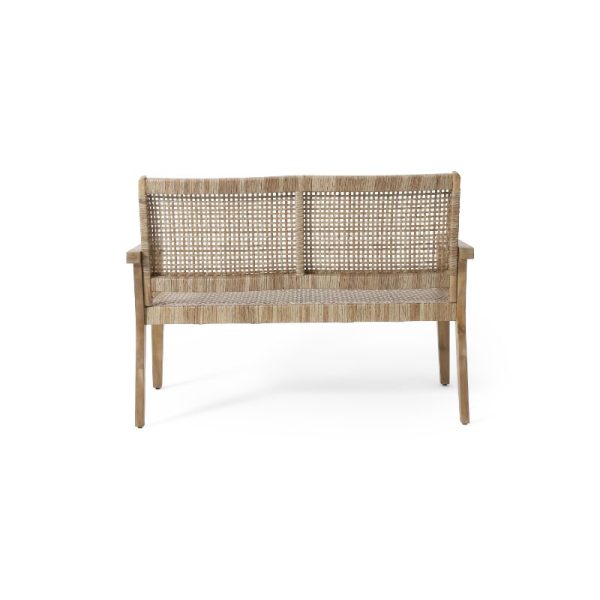 product-open-c3d9cdc677894f418760a5e9d0e15664-goods Urban Rustic Outdoor Wicker And Acacia Wood Loveseat, Light Multibrown And Light Brown, 34'' H X 5'' X 27.25'' D