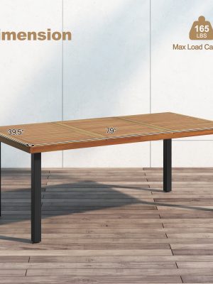 MULTIGOT 79" 8-Person Dining Table w/ 1.9" Umbrella Hole Acacia Wood Adjustable Foot Pads
