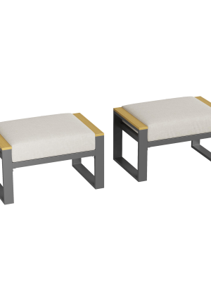 IDEALHOUSE Outdoor 2pcs Aluminum Patio Ottoman, Outdoor Footstool with Seat Cushions, Small Metal Outdoor Chairs for Balcony, Garden, Deck, Backyard, Beige