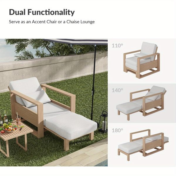product-open-c4ac34628d324fa5bb3a18dbf0e8d0c0-goods Patio Outdoor Chaise Lounge, Acacia Wood Chaise Lounge Chair with Lumbar Pillow, Adjustable Reclining Poolside Lounge Chair with Thick Padded Cushion, White