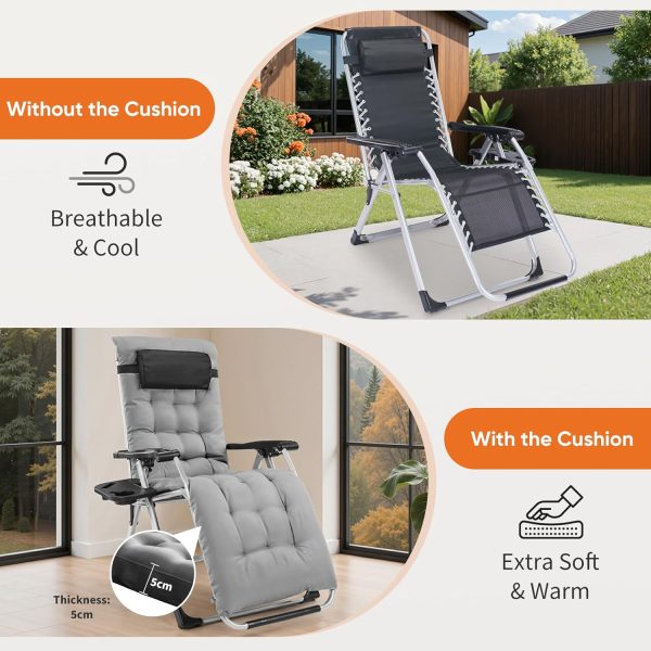 product-open-c4affb4d48de4e82b993f607bcc3c9d3-goods Zero Gravity Recliner, Foldable Patio Chair --- Includes Cup Holder Tray; Removable Cushion; Ideal For The Beach, Patio, Or Poolside