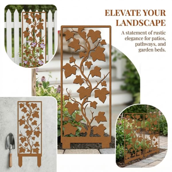 1pc Hand-Welded Wrought Iron Maple Leaf Screens, Rusty Privacy Screens, Garden Screens with Stands, And Garden Decorations Featuring Garden Stands