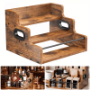 Solid Wood Liquor Bottle Display Shelf, Coffee Syrup Rack Organizer, 3 Step Countertop Liquor Wine Rack, Bar, Liquor Cabinet, Home Bar Shelf Stand for Liquor Whiskey, Spirits, Spice Rack