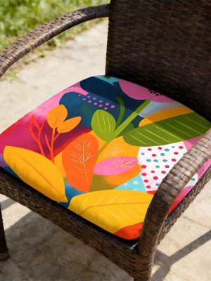 1pc Memphis-Style Flowers Pattern Leisure Seat Cushions, Indoor And Outdoor Seat Cushions, Back Cushions, Size 19.7*17.7*1.57inch, Suitable for Garden Chairs, Office Chairs And Floor Seats. Soft And Comfortable