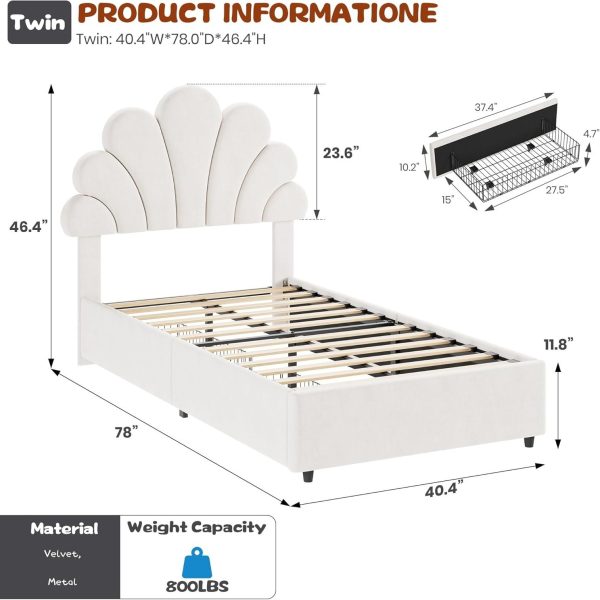 product-open-c631fee883f8435f8e3589843fbd2890-goods Twin Size Bed Frame for Bedroom - Platform Bed with Headboard, 2 Storage Drawers, Slat Support, No Box Spring Needed, Easy Assembly(Bed Frame Only)