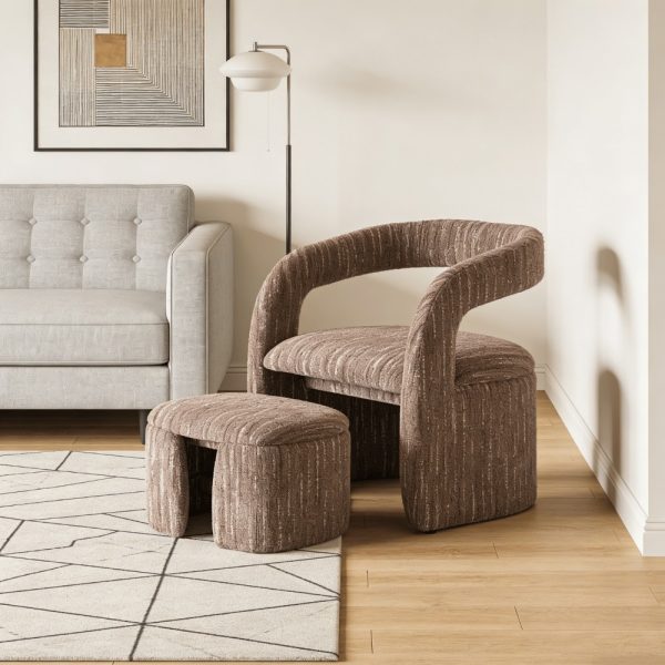 1pc Modern Accent Living Room Chair Set with One Ottoman, Upholstered Barrel Sherpa Lounge Side Chair, Comfy Side Reading Reclining Chair for Living Room, Bedroom, Apartment, Reading Room, Office