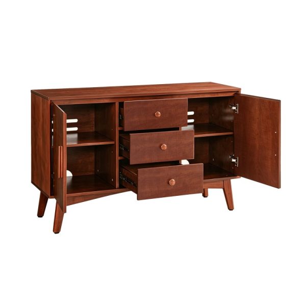 product-open-c6a2a89eae9340fa8c03c7bcbd54b05c-goods 47. 3" Mid Century Modern Sideboard Buffet Cabinet, Kitchen Buffet Cabinet with Solid Wood Frame Legs and Wooden Handle, Storage Cabinet with 2 Doors and 3 Drawers for Kitchen, Dining, Living Room, Walnut