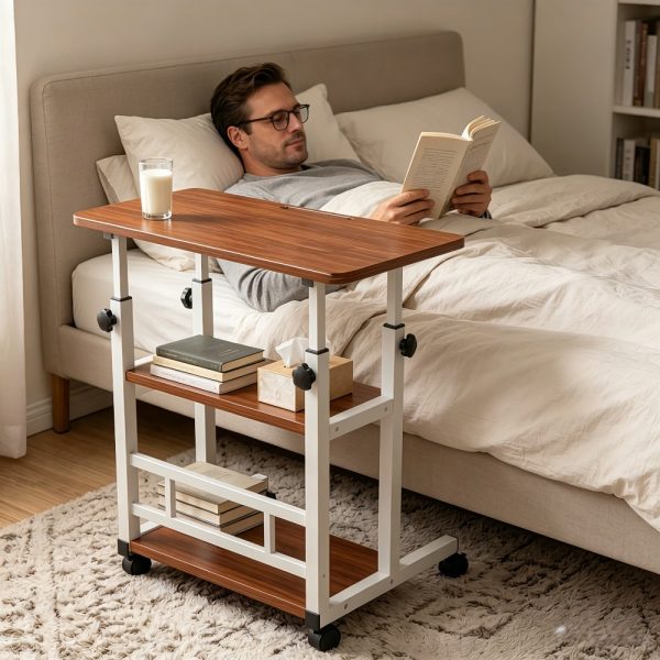 product-open-c6aa768ba9cf442281234efe2256e56d-goods Height Adjustable Computer Desk with Storage Shelf and Wheels, Mobile Rolling Desk for Home Office, Small Space Study Workstation Desk