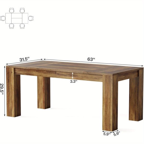 Rectangular Dining Table Measuring 63 Inches, Suitable for 4 to 6 Individuals, Perfect for Kitchen Or Dining Room Use, Featuring a Farmhouse Wooden Design