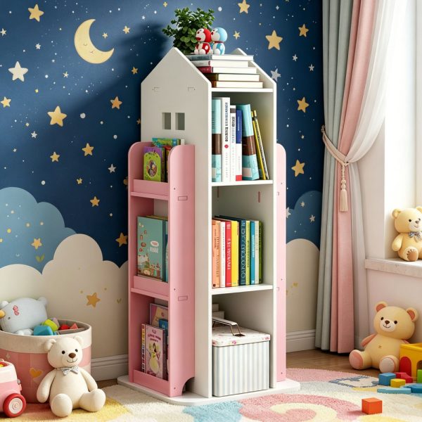 product-open-c7ecfecb397846899935321a365886da-goods 4-Tier Rotating Bookshelf, 360° Display Book Shelf, Floor Standing Bookcase, Children's Bookshelves for Bedroom, Living Room, Study Room ( WHITE Color)