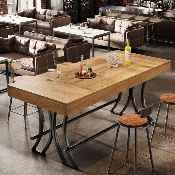 product-open-c802a73f01594aa6840d567c422192d4-goods 63" Counter Height Dining Table with Metal Footrest, Rectangular Tall Kitchen Bar Pub Table, Industrial Home Bar Unit for Entertaining, Freestanding, Brown