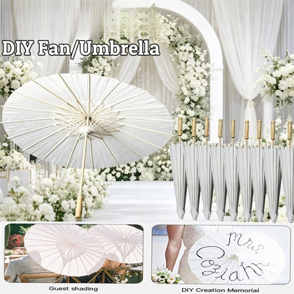 product-open-c80ff7c2c9e246f3a126d333091e85f0-goods 5/10/15/20 Pcs 23.62 Inch White Paper Sun Umbrellas, Chinese Japanese Style Decorative Parasol, Handmade DIY Painting, Wedding, Bridal Shower, Photography Prop, Party Favor, Garden Patio Decor, White Folding Fans Handmade Parasol
