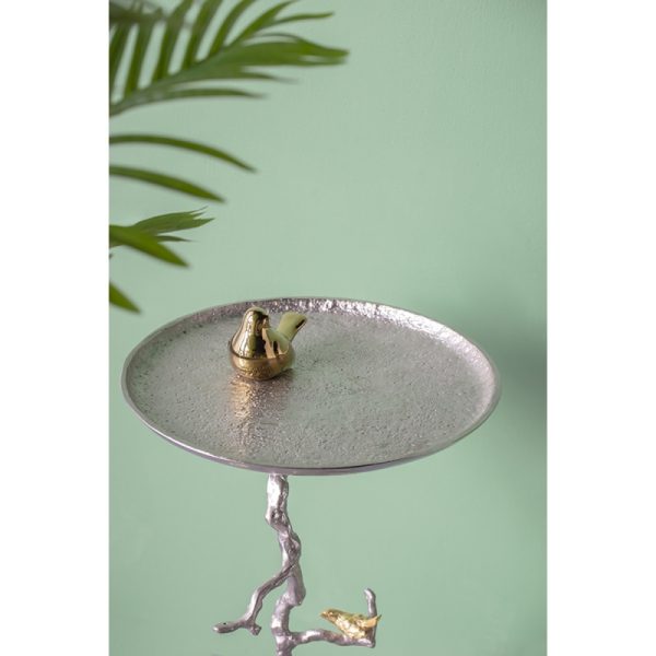 product-open-c815f47e02e641a8abfef5465e6e9d10-goods 16.9x16.9x28' Round Aluminum Side Table with Sier Branch Design and Golden Bird Accents