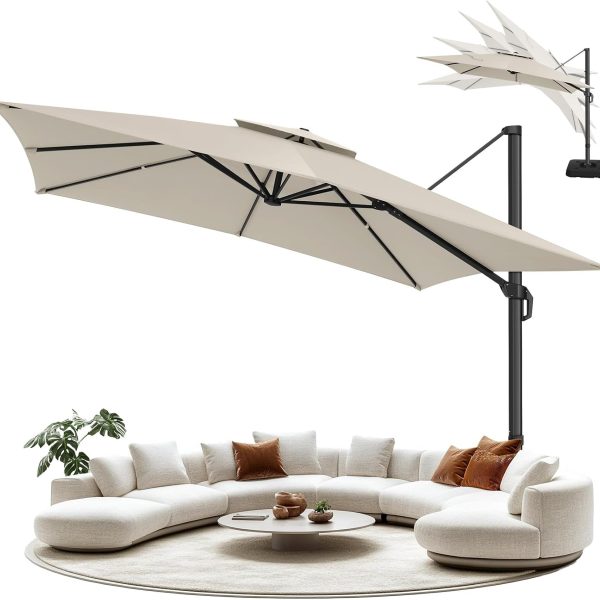 product-open-c8515ca67f8f4e1fa061089312b1920a-goods 10ft Heavy-Duty Outdoor Cantilever Parasol with, Large Rectangular Offset Umbrella - 360° Rotating Canopy, Tilt Mechanism & Heavy-Duty Aluminum Frame for Patio, Deck, Balcony, Pool (Compatible with most roofs)
