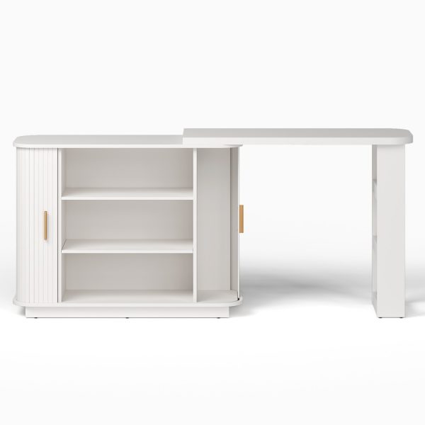 Adjustable Vanity Desk with Rolling Shutter, L-Shape Corner Makeup Table Featuring Shelves, Bedroom Storage Solution in White