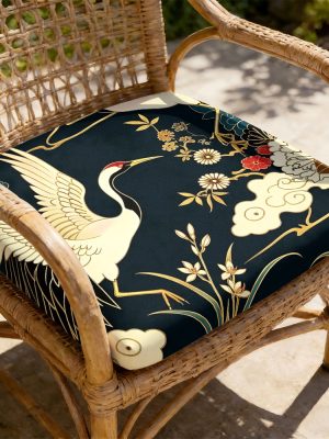 1pc Peony And Crane Pattern Courtyard Chair Seat Cushion, Indoor And Outdoor Seat Cushions, Back Cushions, Size 19.7*17.7*1.57inch, Suitable for Garden Chairs, Office Chairs And Floor Seats. Soft And Comfortable