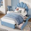 product-open-c912a2cedee2403db51364a8ee736d79-goods Twin Size Bed Frame Suitable for Kids Girls Boys - Upholstered Princess Platform Bed with Headboard & 2 Storage Drawers, Solid Wood Slat Support, No Box Spring Needed, Easy Assembly, Modern Minimalist Furniture for Boys and Girls