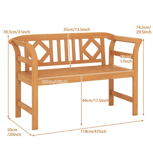 product-open-c968cc8a533443cdb58c1cad59c2a042-goods Outdoor Acacia Wood Bench, 2 Persons Solid Wood Loveseat with Curved Armrests & Slatted Seat, Garden Patio Park Bench, 800 Lbs Weight Capacity