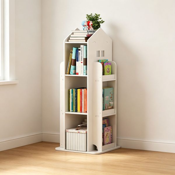 product-open-c96dad367384471ea098eb0ab772ba6f-goods 4-Tier Rotating Bookshelf, 360° Display Book Shelf, Floor Standing Bookcase, Children's Bookshelves for Bedroom, Living Room, Study Room ( WHITE Color)