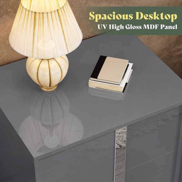 product-open-ca4d4cfc8f394c049f26fa1b369d36ac-goods Modern Nightstand with Drawers - High-Gloss Bedside Table Suitable for, MDF/Fiberboard, Space-Saving End Table with Pull Handle, Assembly for Small Bedrooms & Contemporary Decor, Assembly Required