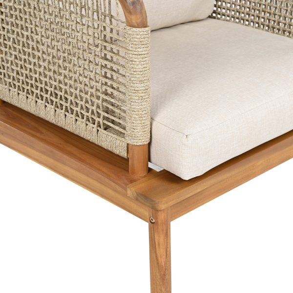product-open-ca5612fa6e7144e583fa28035f58191b-goods Outdoor Acacia Wood Rope Club Chair, Waterproof Cushioned Patio Dining Chair, Weather Resistant Patio Lounge Chair for Backyard Garden Porch Balcony, Easy Assembly Deep Seat Conversation Accent Chair with Removable Washable Beige Teak Cushion
