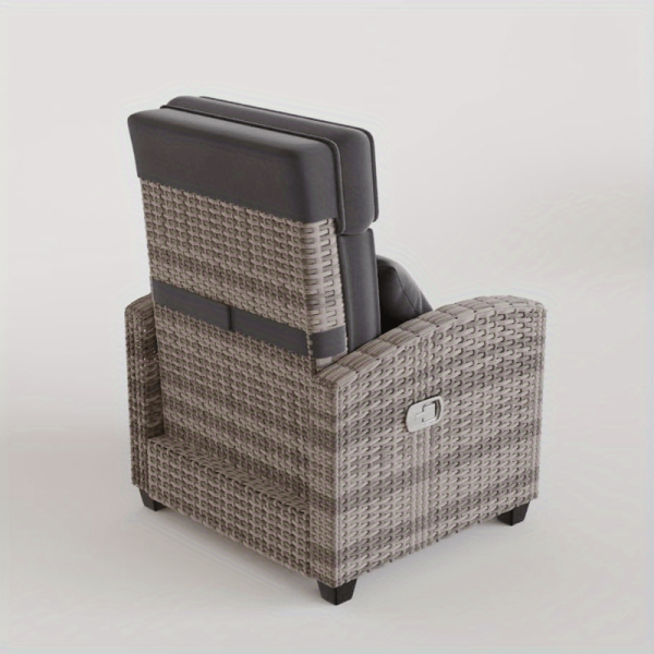 Outdoor Recliner Chair W/ Adjustable Backrest+Footrest, 150° Lay Flat Rattan Patio Recliner with Air Pump+Flip-Up Table+Removable Cushion