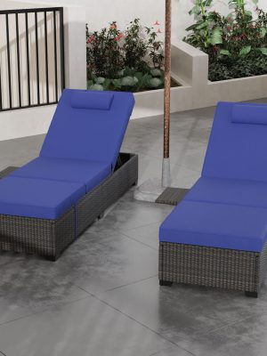 [Outdoor Sun Loungers] 2pcs Patio Chaise Lounge Set | Outdoor Adjustable Reclining Sun Loungers with PE Wicker & Steel Frame, Water-Resistant Cushions for Poolside, Beach, Backyard, All-Weather Furniture by GOCAPTAIN