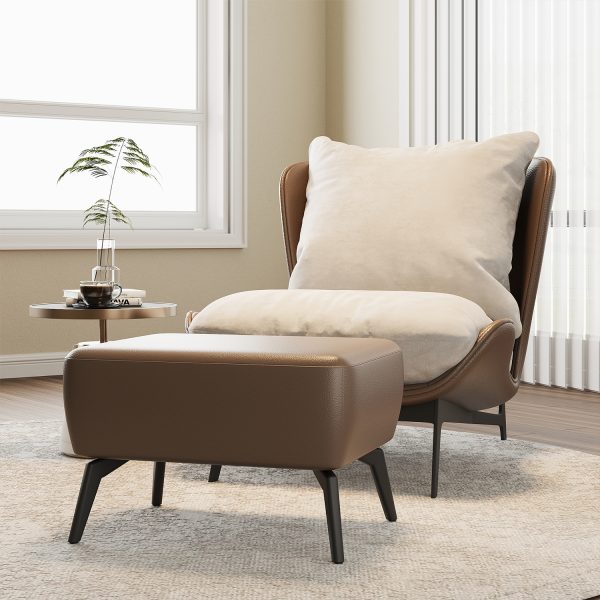 product-open-cb3e21452e344ad6996ad5fe9c80ef22-goods Modern Single Sofa Chair with Ottoman Footrest - Comfortable Armchair with Armrests, Solid Wood Frame & Cushioned Seat, Beige/ Brown/Black/Navy Blue/Gray Upholstered Fabric Accent Chair for Living Room, Bedroom, Balcony - Easy Assembly Required, Space-Saving Design, Foam Padding & Sturdy Hardwood Construction, Minimalist Style, Versatile for Reading or Relaxing