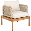 product-open-cb6b24ed210843d6b45b22ce06906f1b-goods Outdoor Acacia Wood Rope Club Chair, Waterproof Cushioned Patio Dining Chair, Weather Resistant Patio Lounge Chair for Backyard Garden Porch Balcony, Easy Assembly Deep Seat Conversation Accent Chair with Removable Washable Beige Teak Cushion