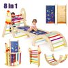 product-open-cbe23773dc624fbf8c78b8bee69e3f14-goods 8in 1 Pikler Triangle Climbing Set Foldable Indoor Jungle Gyms for Toddlers Baby Indoor Playards Jungle Gym with Oval-shaped Crossbar Design Wooden Climbing Set for Toddler to Inspire Children's Exploration