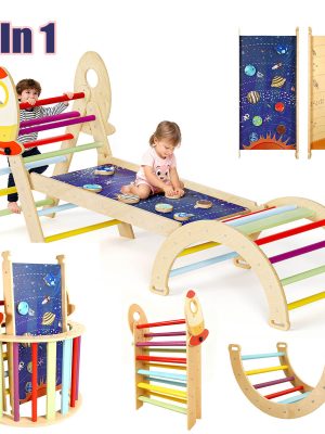 8in 1 Pikler Triangle Climbing Set Foldable Indoor Jungle Gyms for Toddlers Baby Indoor Playards Jungle Gym with Oval-shaped Crossbar Design Wooden Climbing Set for Toddler to Inspire Children's Exploration