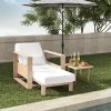 product-open-cc27c791f86b4118924cddd05823cd4f-goods Patio Outdoor Chaise Lounge, Acacia Wood Chaise Lounge Chair with Lumbar Pillow, Adjustable Reclining Poolside Lounge Chair with Thick Padded Cushion, White