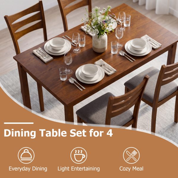 product-open-cc6edb00b2ef4a64983cc6a4c58f9d41-goods 5pcs Compact Dining Table Set for 4 with Solid Rubber Wood Frame & Linen Upholstered Chairs - Space-Saving Rectangular Kitchen Table Suitable for Small Apartments, Breakfast Nook, Modern Farmhouse or Minimalist Furniture,