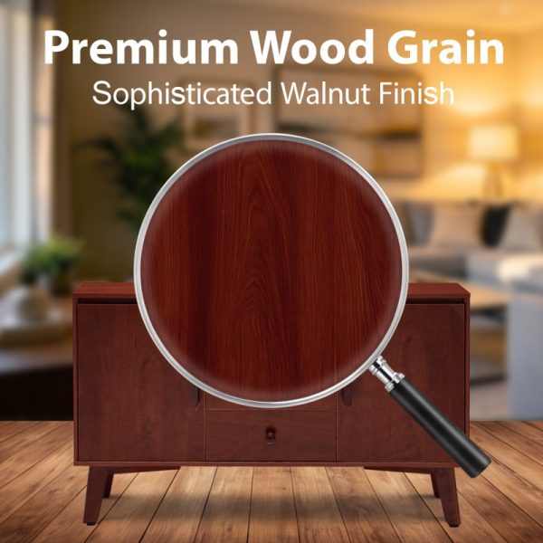 product-open-cd012a073ff9443f83dcf2276f12131d-goods 47. 3" Mid Century Modern Sideboard Buffet Cabinet, Kitchen Buffet Cabinet with Solid Wood Frame Legs and Wooden Handle, Storage Cabinet with 2 Doors and 3 Drawers for Kitchen, Dining, Living Room, Walnut