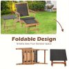 MULTIGOT 2pcs Patio Rattan Folding Lounge Chair Table Acacia Wood W/Retractable Footrest