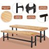 product-open-cdad29b9b50b488e94190ae60ec1ee07-goods 63" Wooden Picnic Bench(Set of 2), Outdoor Benches with Powder-Coated Metal Frame, Garden Benches for Patio, Garden, Porch & Deck, Wood Color