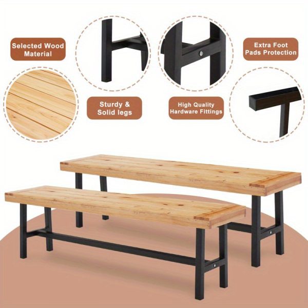 product-open-cdad29b9b50b488e94190ae60ec1ee07-goods 63" Wooden Picnic Bench(Set of 2), Outdoor Benches with Powder-Coated Metal Frame, Garden Benches for Patio, Garden, Porch & Deck, Wood Color