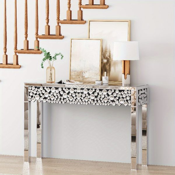 product-open-cdc4380c06454a14816bded876e9b4e3-goods Luxury Entryway Table Measuring 47.24 Inches, Featuring a Glamorous Mirrored Design with Crystal Details, Perfect for Modern Home Decor in Hallways