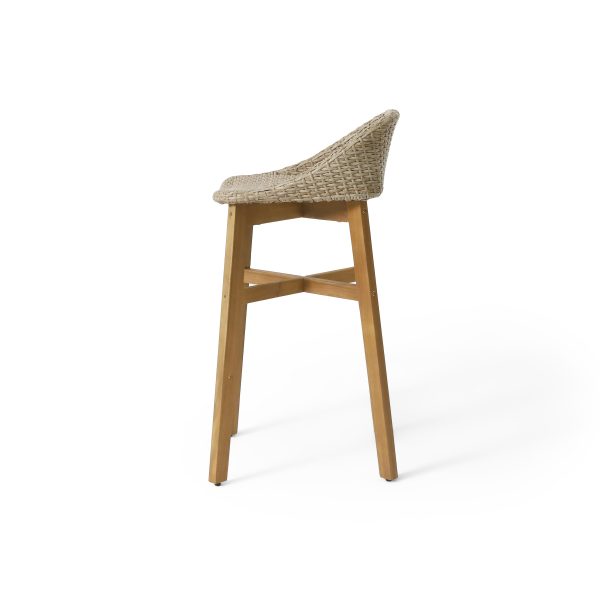 2pcs Set of Solid Wood Frame Rattan Backrest Bar Chairs, Elegant and Sturdy Tropical Style Party Counter Chairs, High Stool Dining Chairs, Suitable for Patio and Backyard Bars