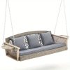 product-open-ce235253456d4b758b0c30c7c9efacf9-goods Gray 3-Person Wicker Porch Swing Featuring a 1.5-Foot Cup Holder, a 55-Inch Patio Hanging Swing Bench Complete with Cushions, And a Weight Capacity of 800 Pounds